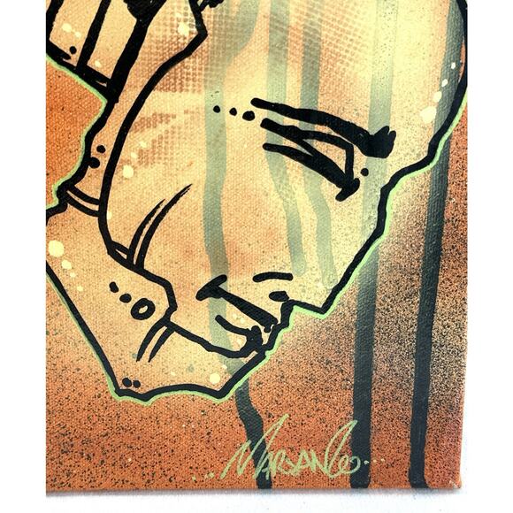 Matt Marsango Down Original Acrylic Spray Paint Robot Figure 11x14 Canvas Signed - Picture 2 of 5